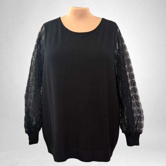 Sioni‎ Milano Black Knit Sweater With Embroidered Sheer Sleeves, NWT! Size 3X - Picture 1 of 7